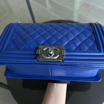 Boy Old Medium 25CM Quilted Calfskin Blue Leboy Silver Hardware Series 18