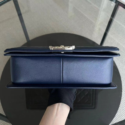 Boy Old Medium 25CM Quilted Lambskin Dark Blue Leboy Golden Hardware Series 22