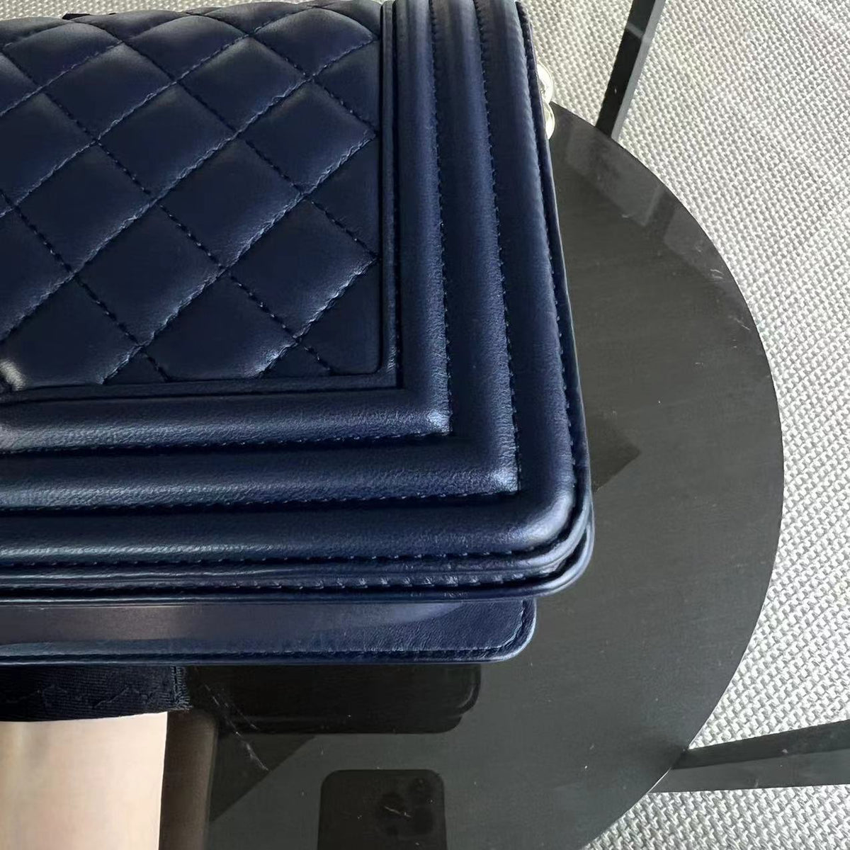 Boy Old Medium 25CM Quilted Lambskin Dark Blue Leboy Golden Hardware Series 22