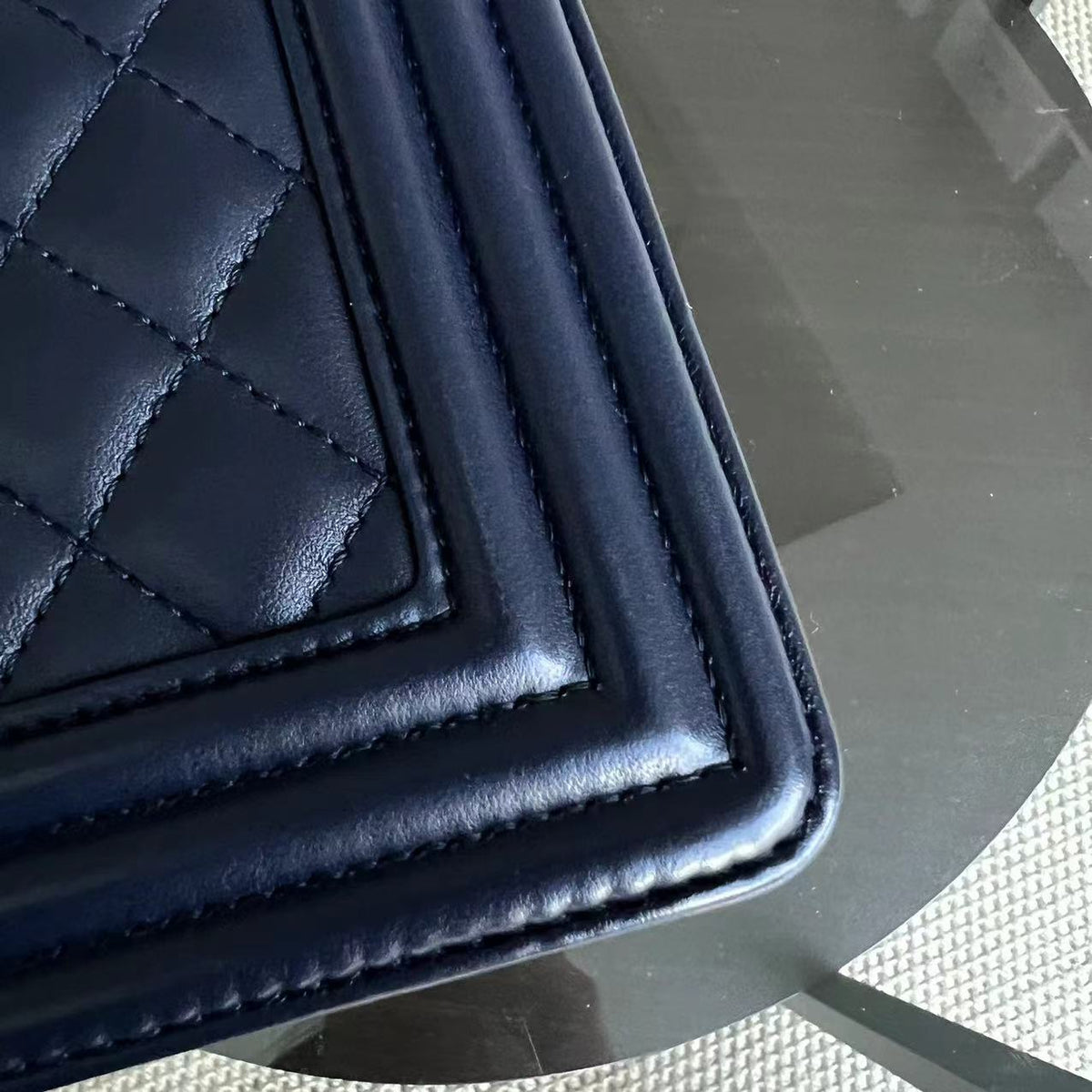 Boy Old Medium 25CM Quilted Lambskin Dark Blue Leboy Golden Hardware Series 22