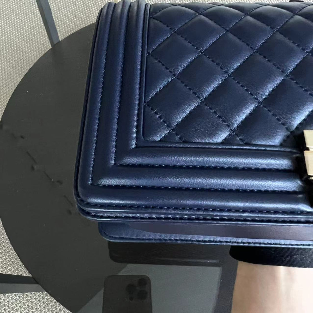 Boy Old Medium 25CM Quilted Lambskin Dark Blue Leboy Golden Hardware Series 22