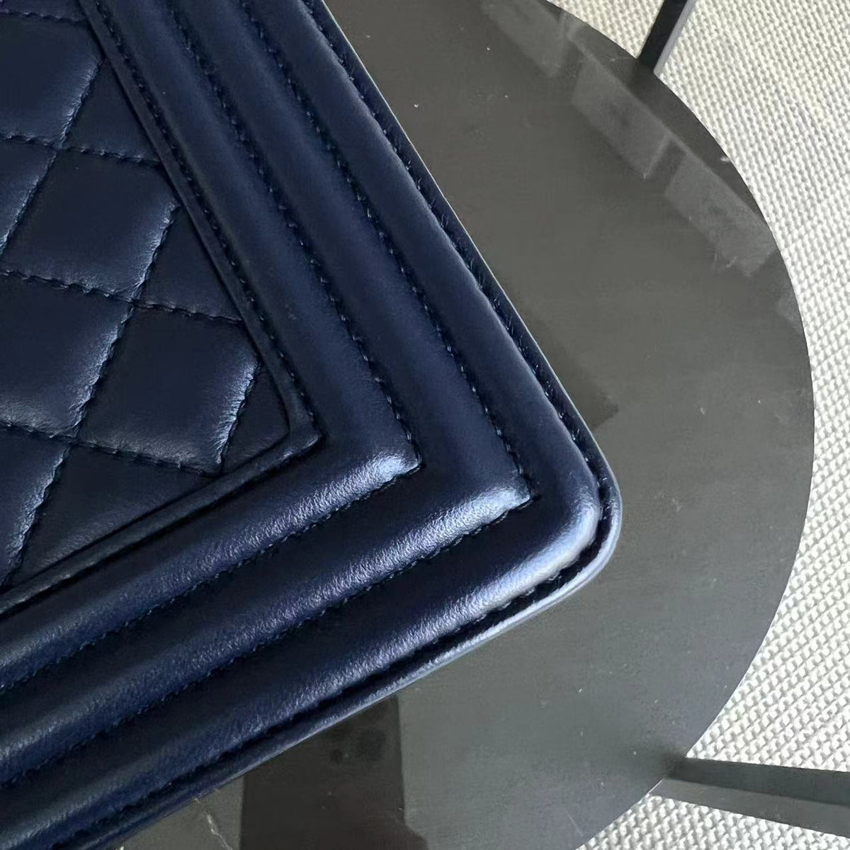 Boy Old Medium 25CM Quilted Lambskin Dark Blue Leboy Golden Hardware Series 22