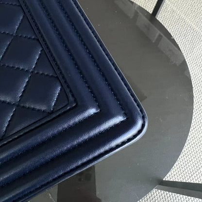 Boy Old Medium 25CM Quilted Lambskin Dark Blue Leboy Golden Hardware Series 22