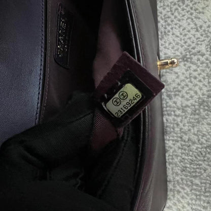 Boy Old Medium 25CM Quilted Lambskin Dark Purple Violet Leboy Golden Hardware Series 23
