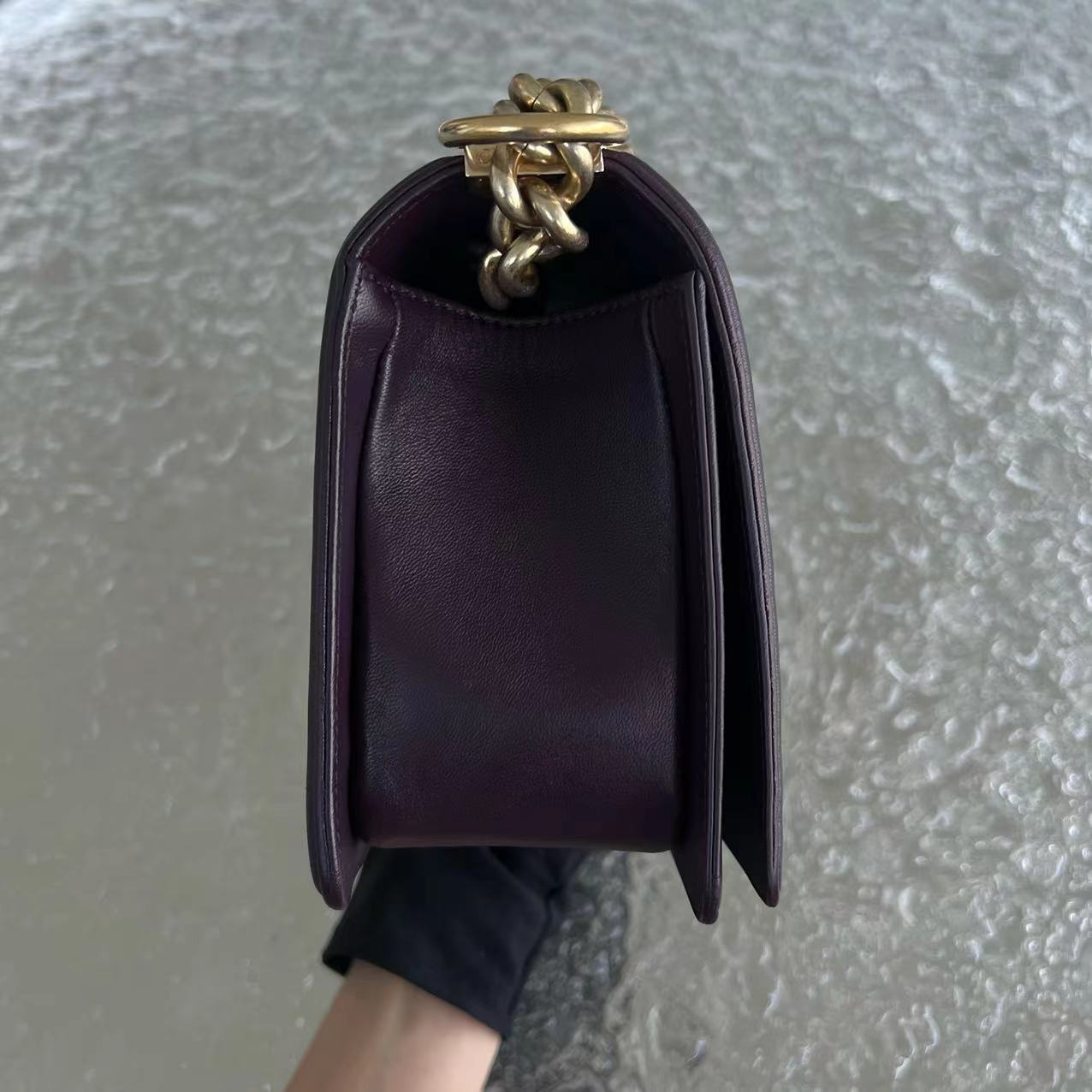 Boy Old Medium 25CM Quilted Lambskin Dark Purple Violet Leboy Golden Hardware Series 23