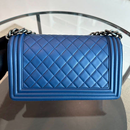 Boy Old Medium 25CM Quilted Lambskin Leboy Dark Blue RSHW No 23