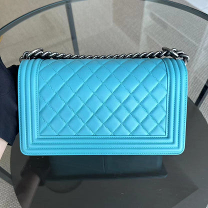 Boy Old Medium 25CM Quilted Lambskin Tiffany Blue Leboy Ruthenium Silver Hardware Series 19