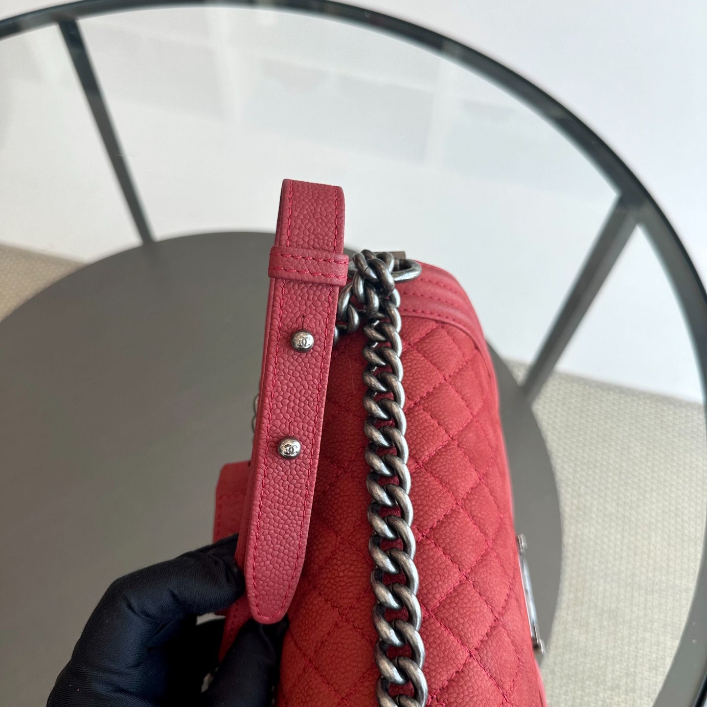 Boy Old Medium 25CM Quilted Suede Caviar Calfskin Leboy Red RSHW No 18