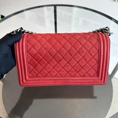 Boy Old Medium 25CM Quilted Suede Caviar Calfskin Leboy Red RSHW No 18