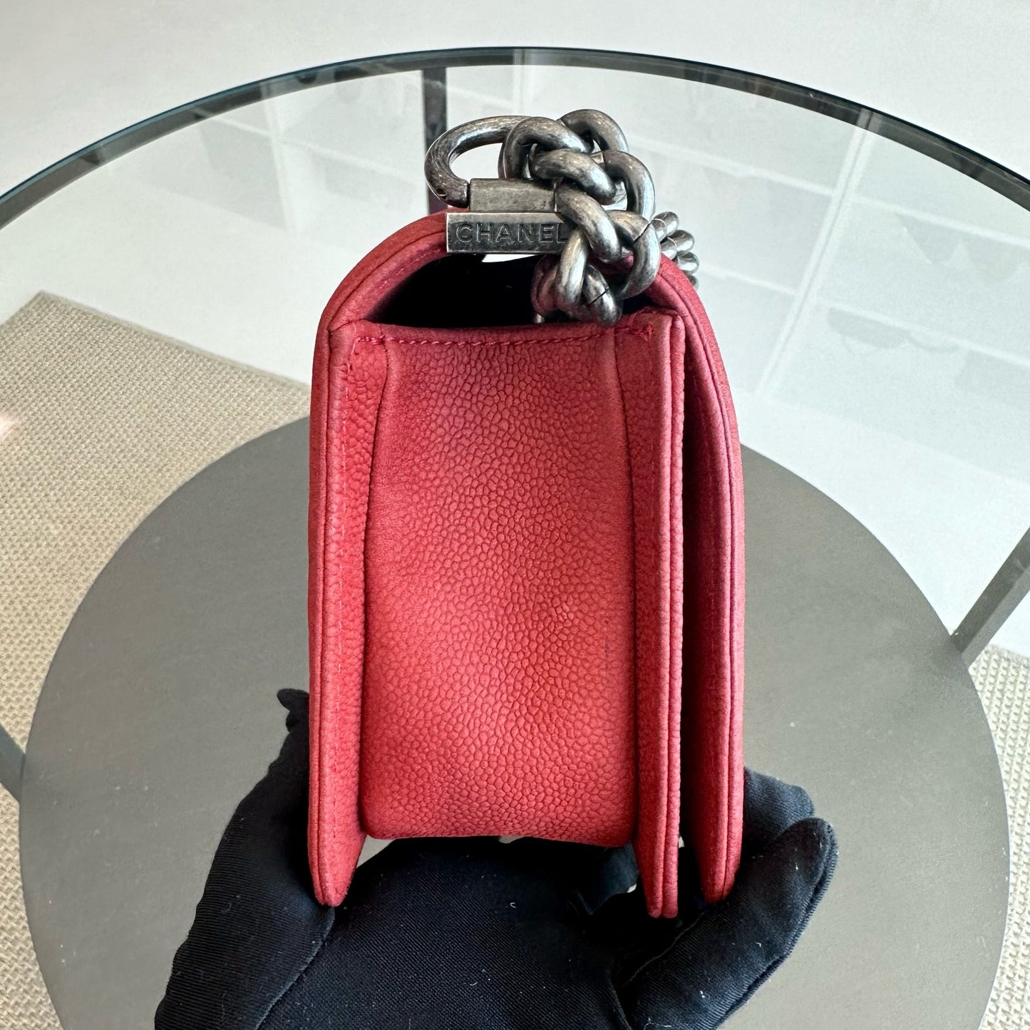 Boy Old Medium 25CM Quilted Suede Caviar Calfskin Leboy Red RSHW No 18