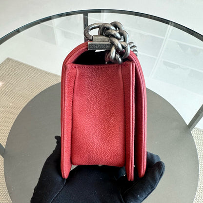 Boy Old Medium 25CM Quilted Suede Caviar Calfskin Leboy Red RSHW No 18