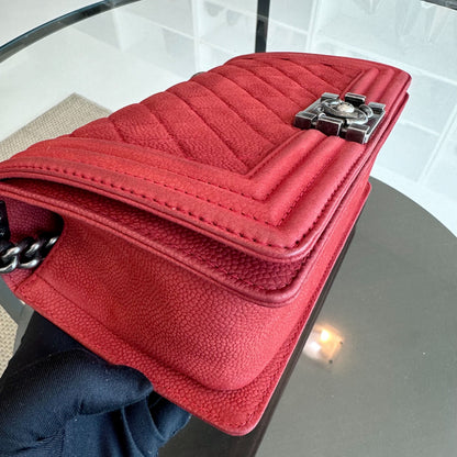 Boy Old Medium 25CM Quilted Suede Caviar Calfskin Leboy Red RSHW No 18