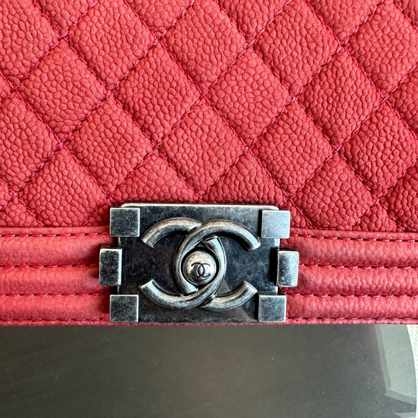 Boy Old Medium 25CM Quilted Suede Caviar Calfskin Leboy Red RSHW No 18