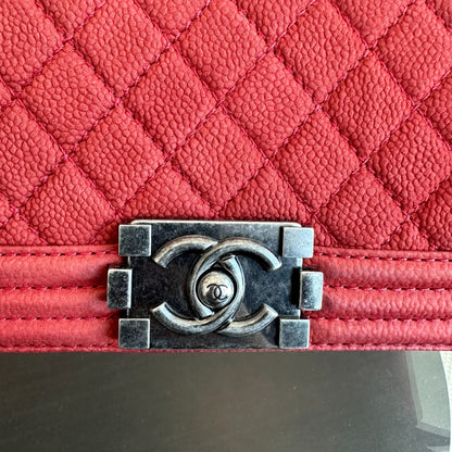 Boy Old Medium 25CM Quilted Suede Caviar Calfskin Leboy Red RSHW No 18