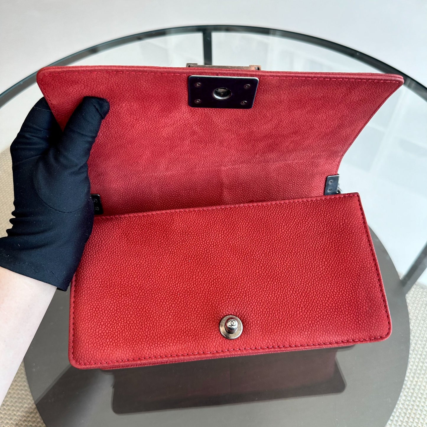 Boy Old Medium 25CM Quilted Suede Caviar Calfskin Leboy Red RSHW No 18