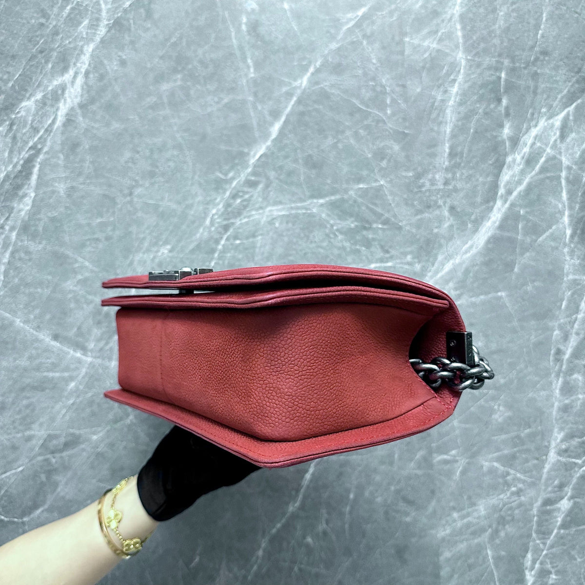 Boy Old Medium Caviar Suede Calfskin Red SHW No 18