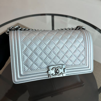 Boy Old Medium Lambskin Quilted Leboy Silver SHW No 18