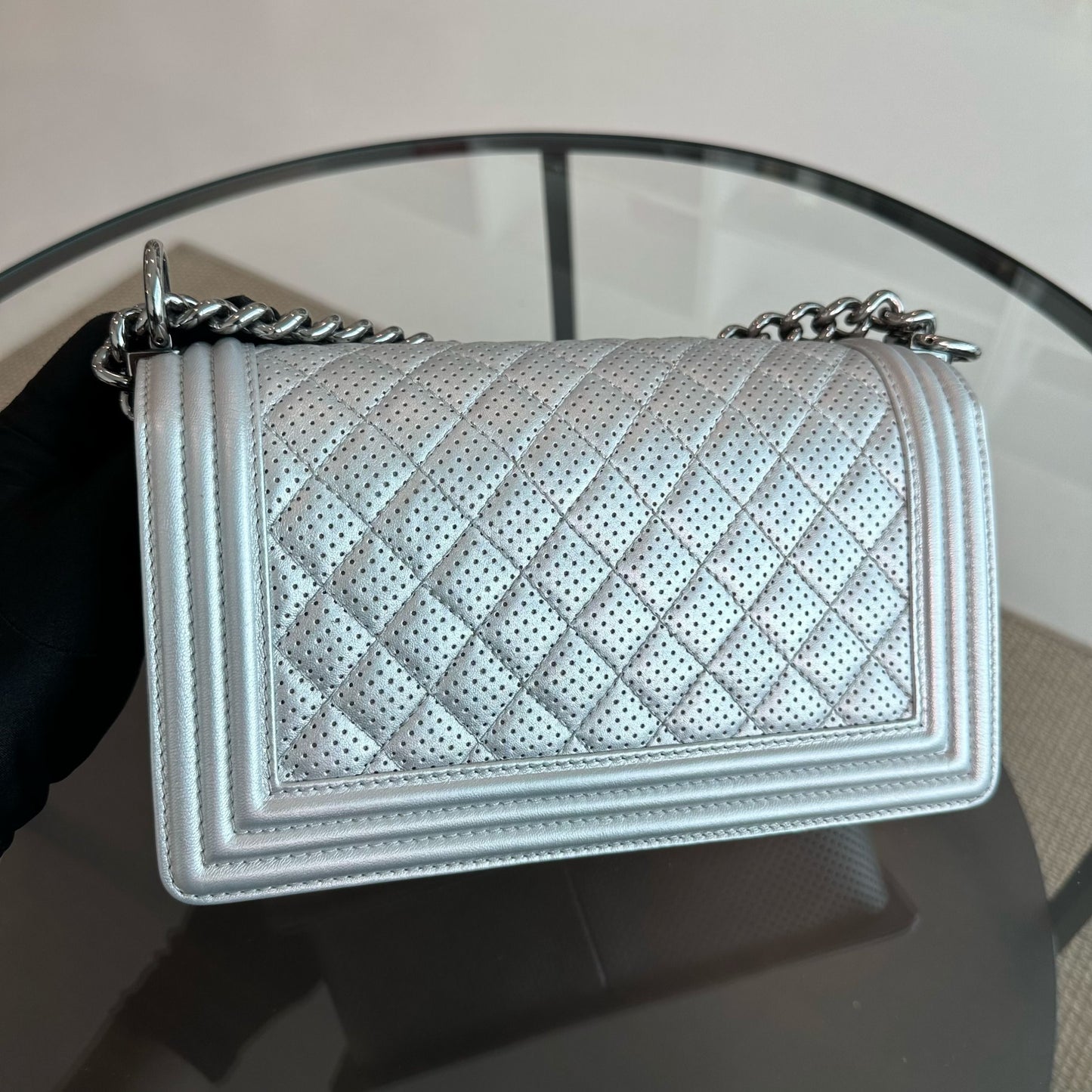 Boy Old Medium Lambskin Quilted Leboy Silver SHW No 18