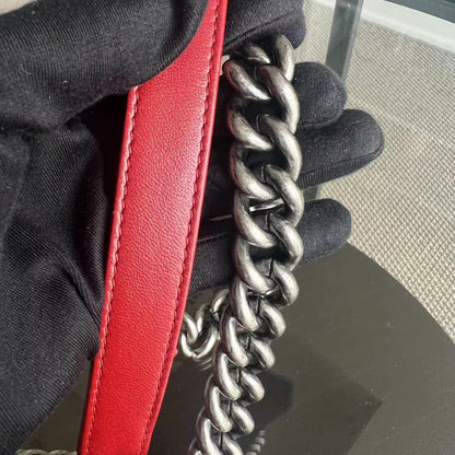 Boy Old Medium Quilted Lambskin Leboy Red RSHW No 18