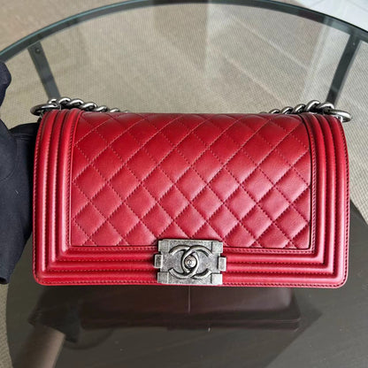 Boy Old Medium Quilted Lambskin Leboy Red RSHW No 18