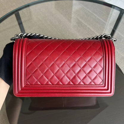 Boy Old Medium Quilted Lambskin Leboy Red RSHW No 18