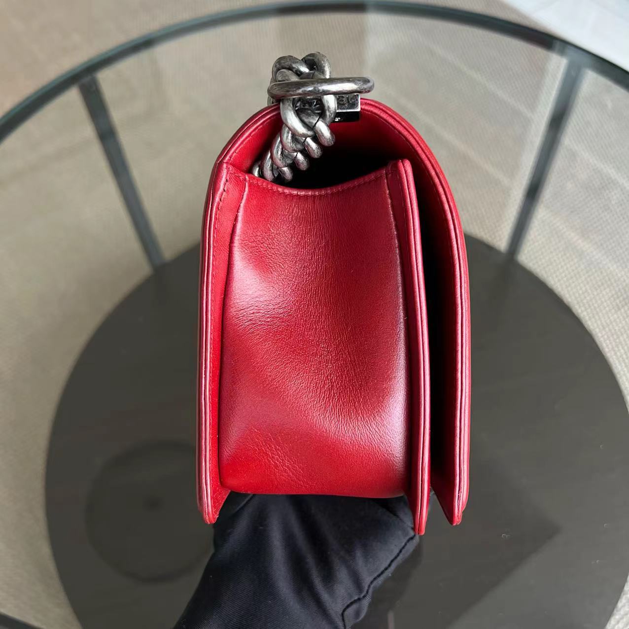 Boy Old Medium Quilted Lambskin Leboy Red RSHW No 18