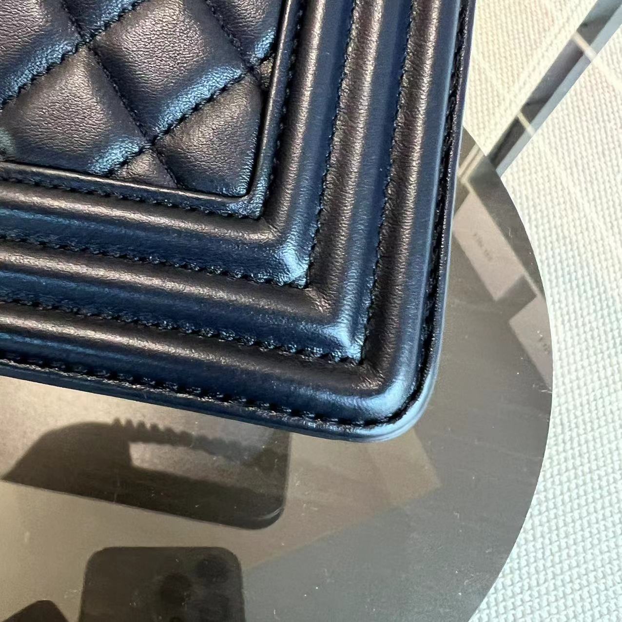 Boy Small 20CM Quilted Lambskin Dark Navy Blue Leboy Golden Hardware Series 25