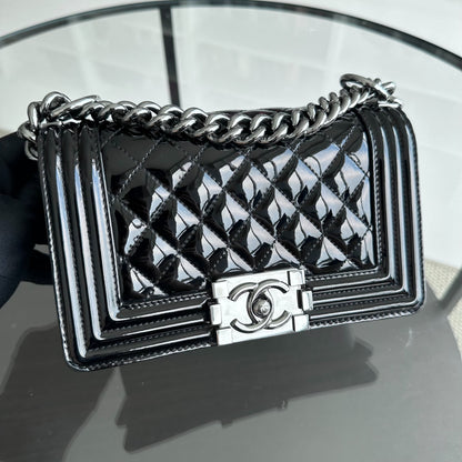 Boy Small 20CM Quilted Patent Leather Leboy Black SHW No 19
