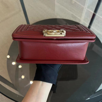 Boy Small Quilted Lambskin Dark Red Golden Hardware Leboy Series 24