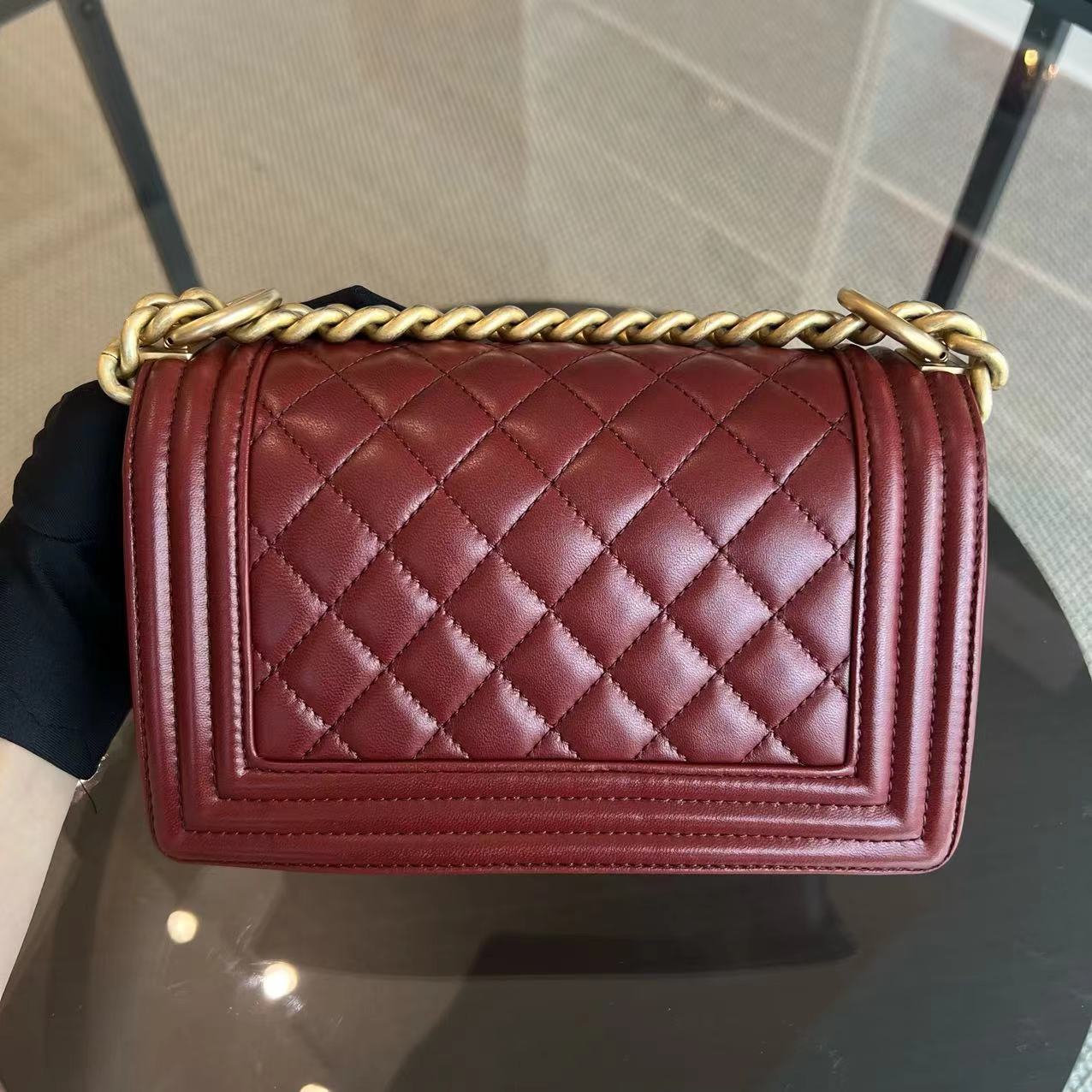 Boy Small Quilted Lambskin Dark Red Golden Hardware Leboy Series 24
