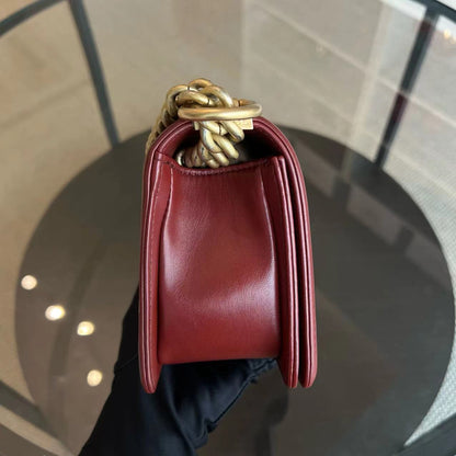 Boy Small Quilted Lambskin Dark Red Golden Hardware Leboy Series 24