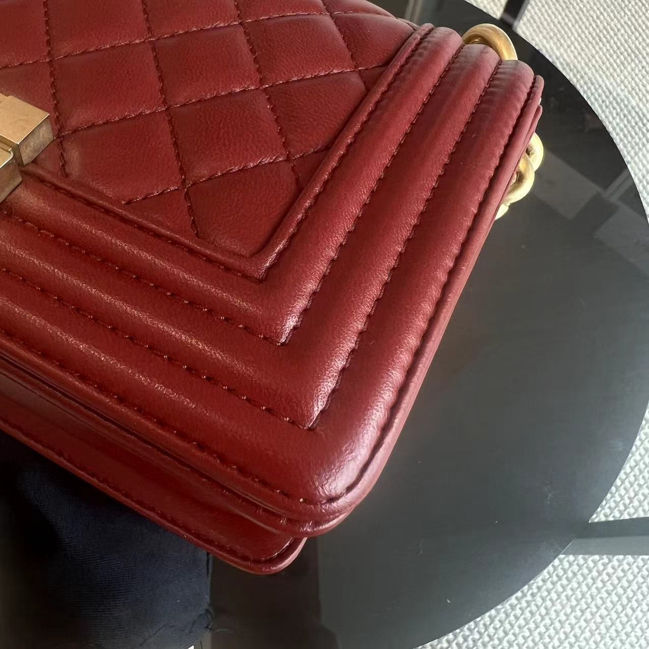 Boy Small Quilted Lambskin Dark Red Golden Hardware Leboy Series 24