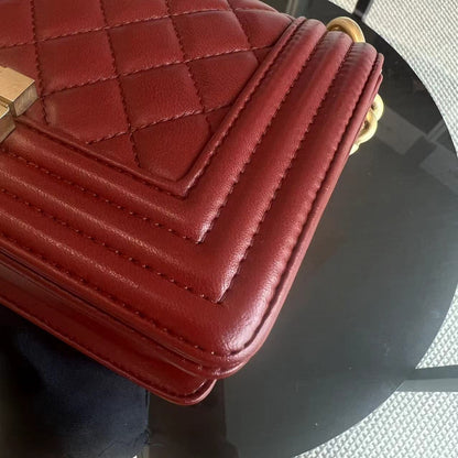 Boy Small Quilted Lambskin Dark Red Golden Hardware Leboy Series 24