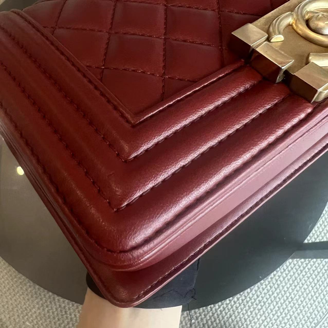 Boy Small Quilted Lambskin Dark Red Golden Hardware Leboy Series 24