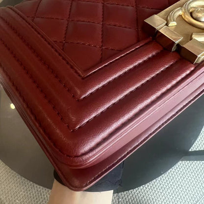 Boy Small Quilted Lambskin Dark Red Golden Hardware Leboy Series 24