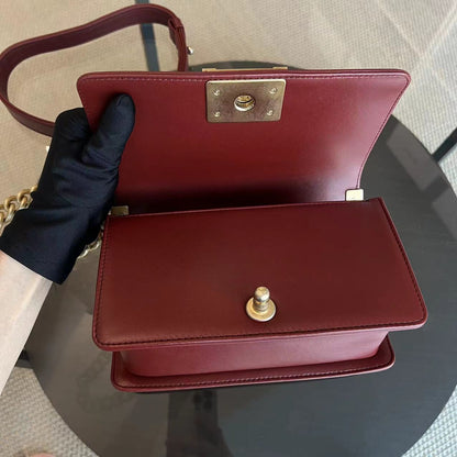 Boy Small Quilted Lambskin Dark Red Golden Hardware Leboy Series 24