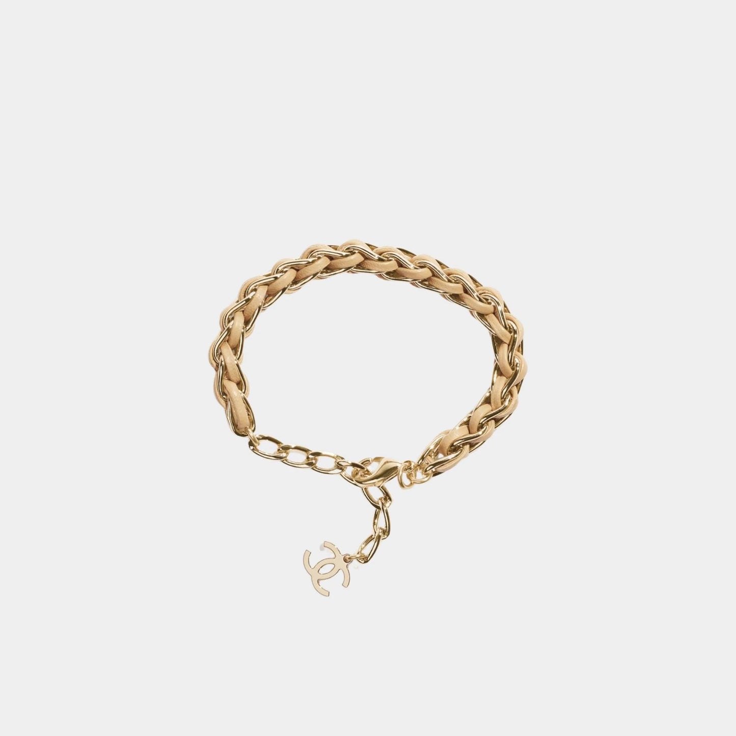 Braided Bracelet Metal & Lambskin Gold & Beige