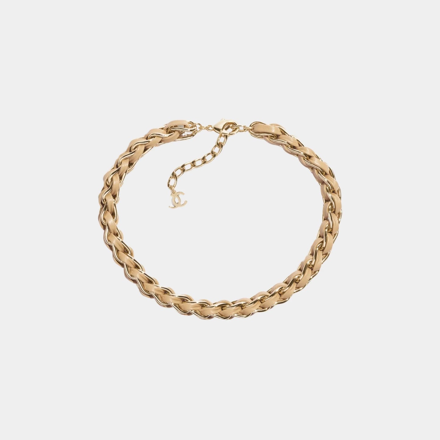 Braided Necklace Metal & Lambskin Gold & Beige