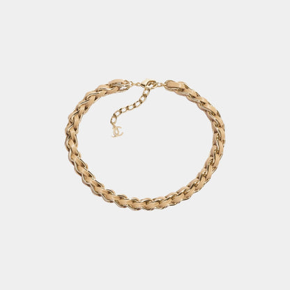 Braided Necklace Metal & Lambskin Gold & Beige