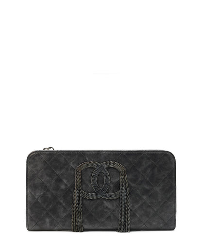 Bronze Metallic Quilted Calfskin Chain CC Wristlet Clutch Black