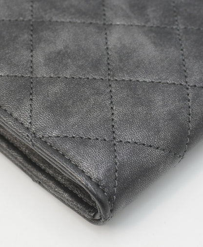 Bronze Metallic Quilted Calfskin Chain CC Wristlet Clutch Black