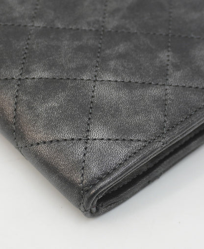 Bronze Metallic Quilted Calfskin Chain CC Wristlet Clutch Black