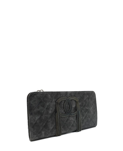 Bronze Metallic Quilted Calfskin Chain CC Wristlet Clutch Black