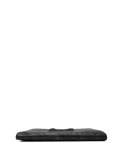 Bronze Metallic Quilted Calfskin Chain CC Wristlet Clutch Black
