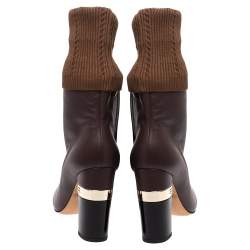 CHANEL BROWN MAILER 16K CHUNKY HEEL LOGO BOOTS