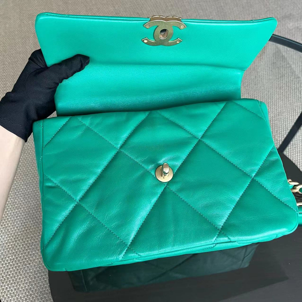 C19 Medium 19 Bag Quilted Goatskin Green Two-Tone Hardware Series 30
