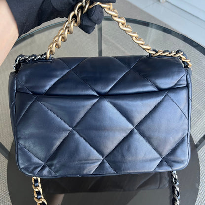 C19 Medium 19 Bag Quilted Goatskin Midnight Dark Blue Two-Tone Golden Hardware Series 30