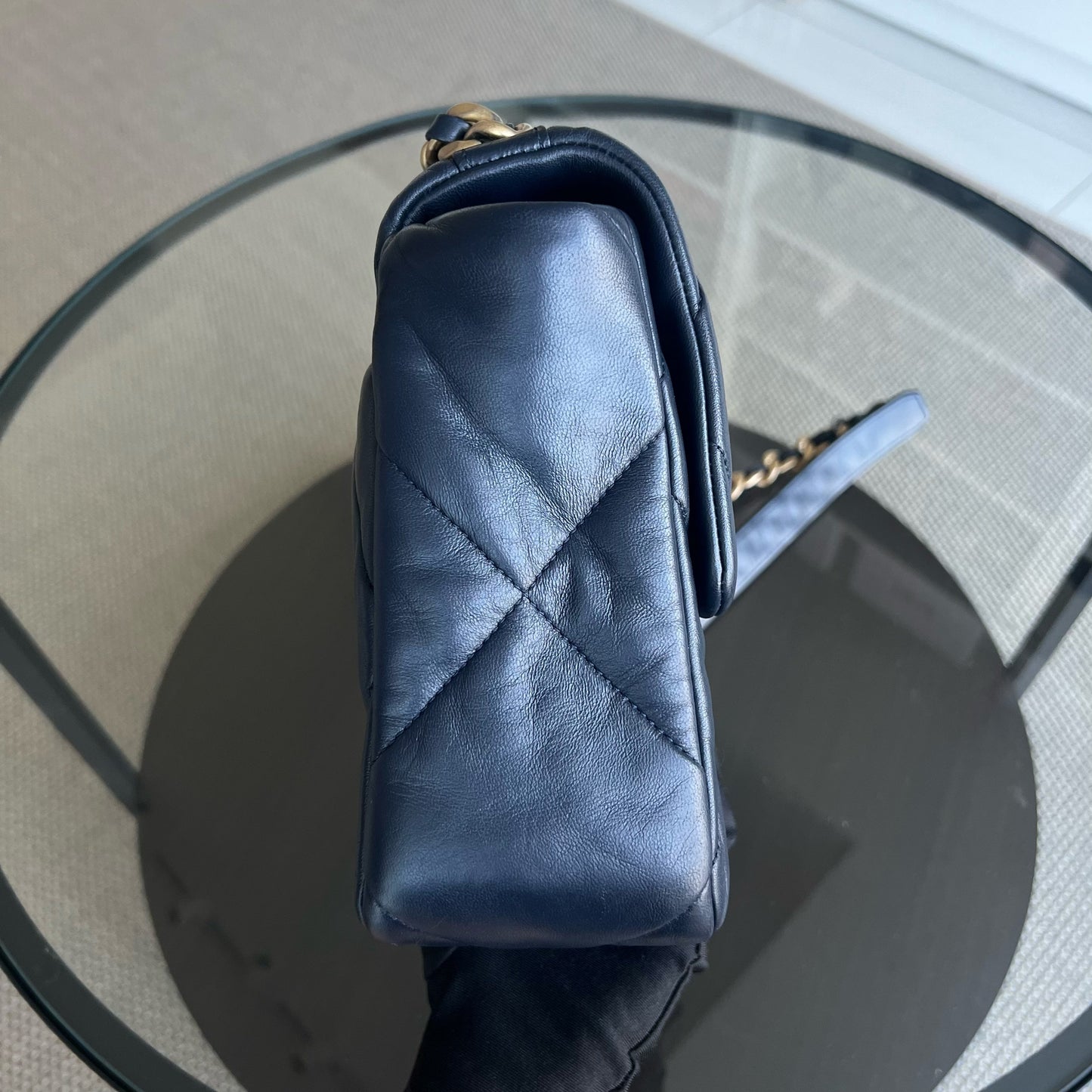 C19 Medium 19 Bag Quilted Goatskin Midnight Dark Blue Two-Tone Golden Hardware Series 30