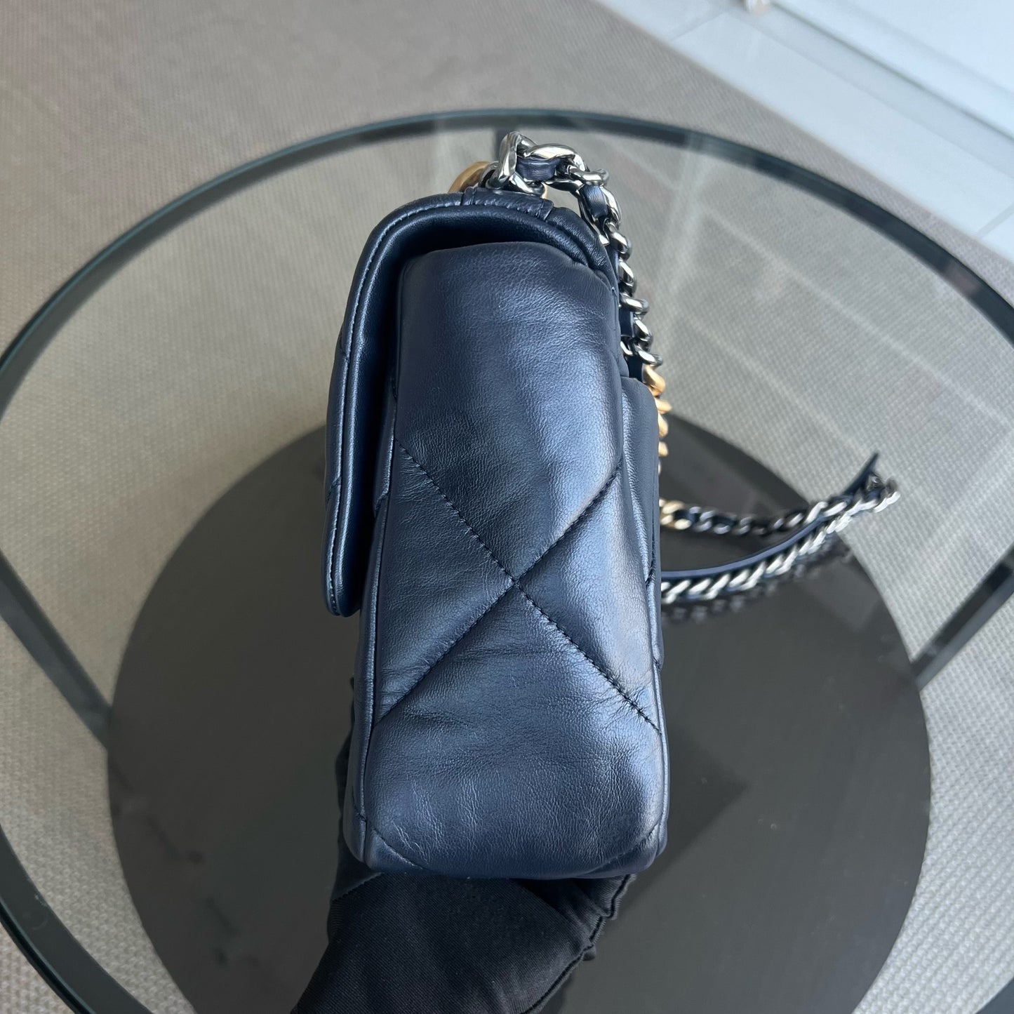 C19 Medium 19 Bag Quilted Goatskin Midnight Dark Blue Two-Tone Golden Hardware Series 30