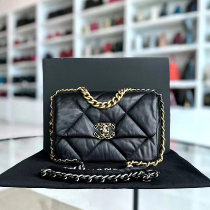 C19 Small 19 Bag Quilted Goatskin Black Two-Tone Hardware Series 30